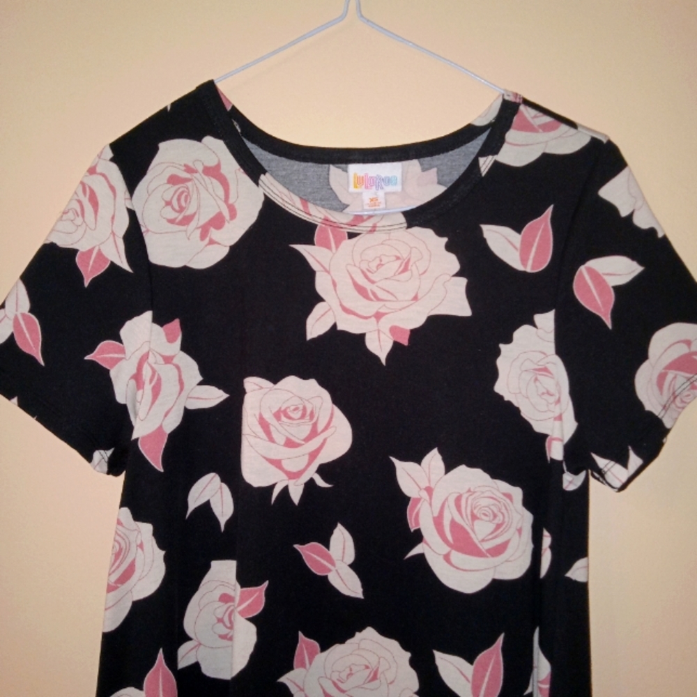 LLR Black Carly Dress with Pink Roses